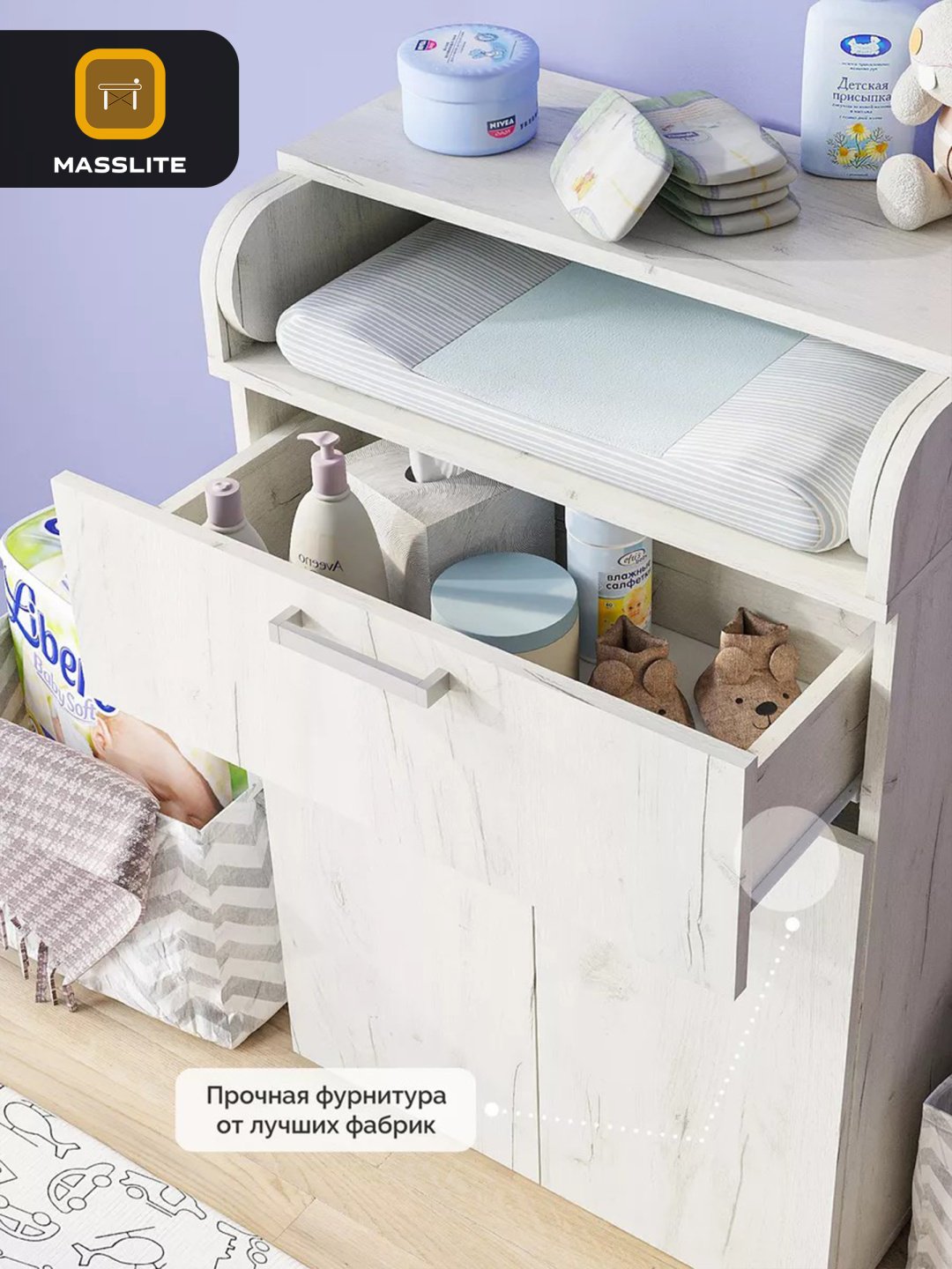 Детский пеленальный комод MassLite К-120034, 60x35x94 см, белый, светло серый