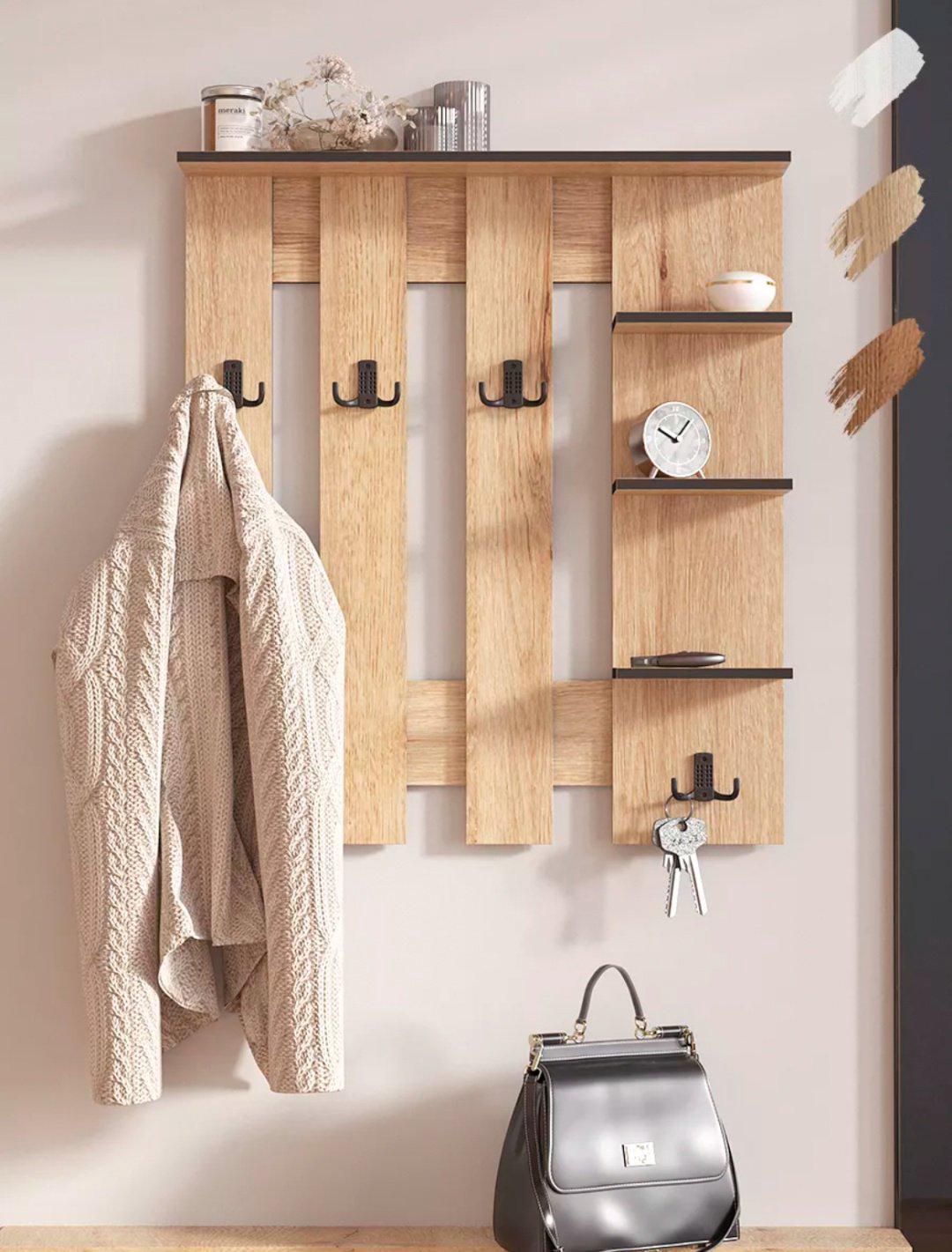 Вешалка настенная 30268504_Hall55, ЛДСП, 59x67 см, светло-коричневый купить,NaN