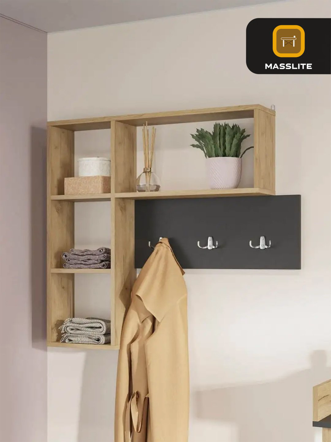 Вешалка настенная MassLite DD-000647, ЛДСП, 84x78 см, графит, светло-коричневый купить,NaN