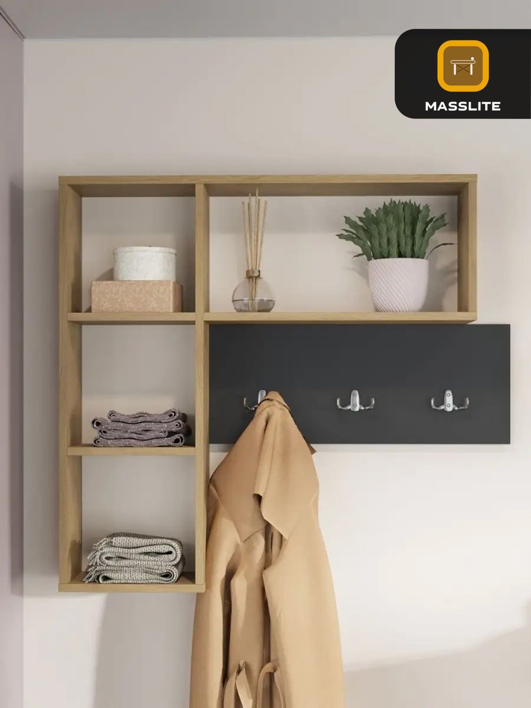 Вешалка настенная MassLite DD-000647, ЛДСП, 84x78 см, графит, светло-коричневый купить,NaN