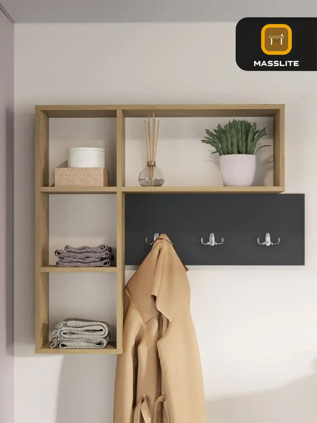 Вешалка настенная MassLite DD-000647, ЛДСП, 84x78 см, графит, светло-коричневый купить,NaN