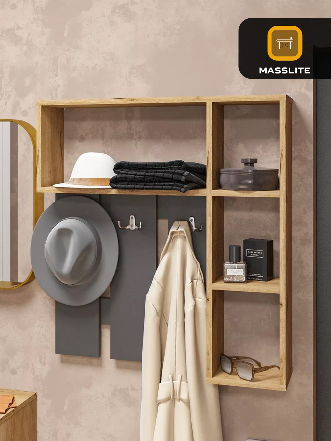 Вешалка настенная MassLite DD-000641, ЛДСП, 75x78.2 см, графит, светло-коричневый купить,NaN