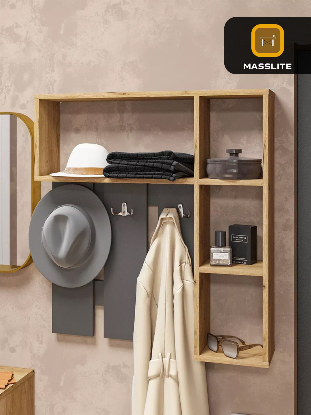 Вешалка настенная MassLite DD-000641, ЛДСП, 75x78.2 см, графит, светло-коричневый купить,NaN