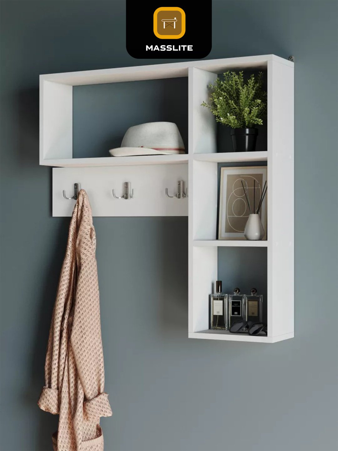 Вешалка настенная MassLite В-310001, ЛДСП, 84x80 см, белый купить,NaN