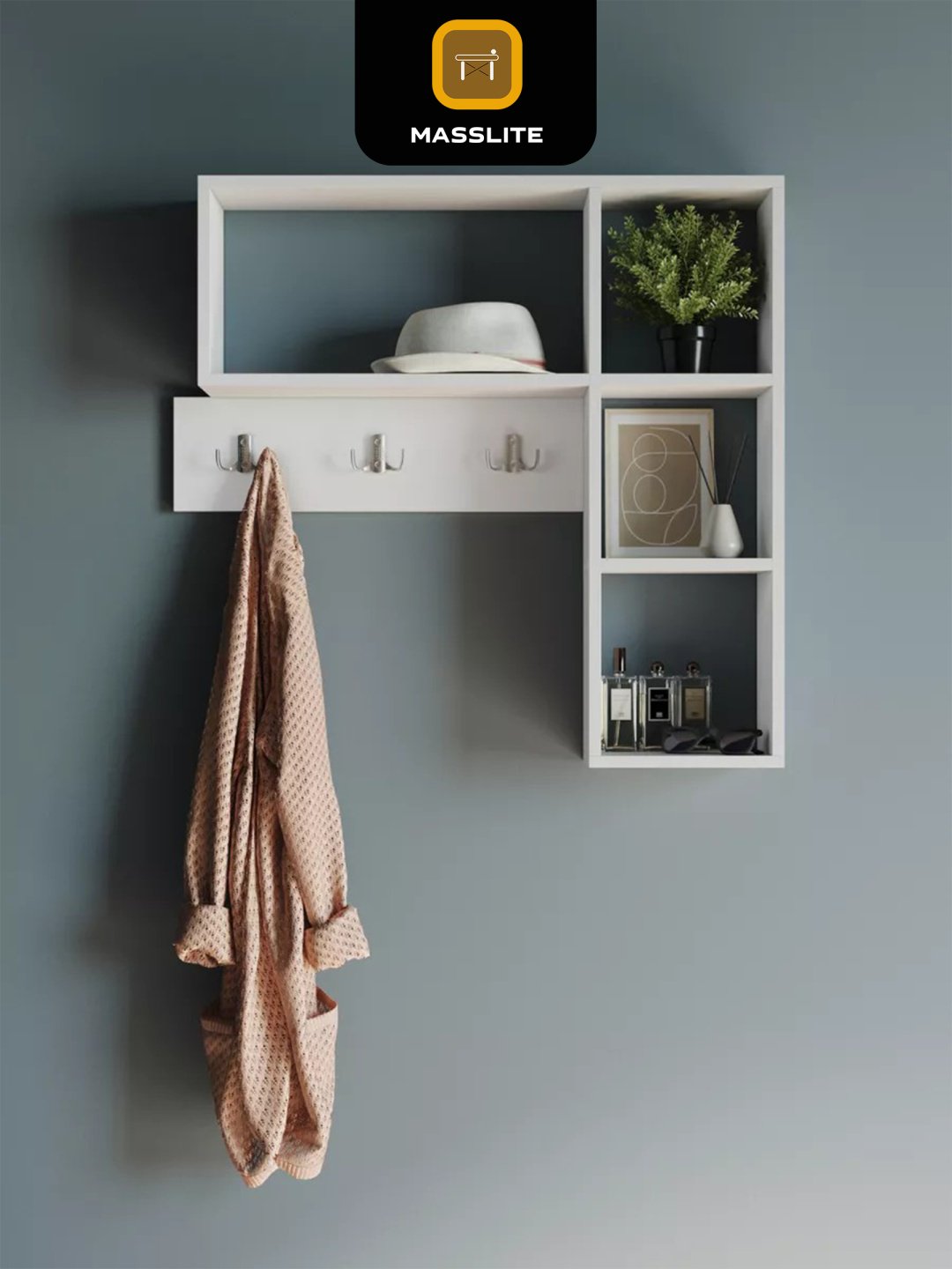 Вешалка настенная MassLite В-310001, ЛДСП, 84x80 см, белый купить,NaN