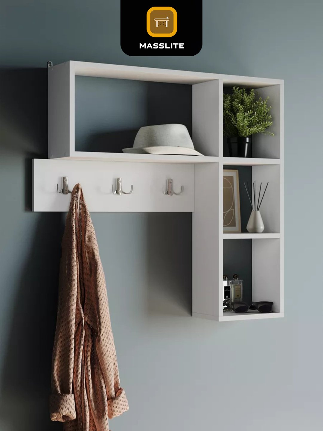 Вешалка настенная MassLite В-310001, ЛДСП, 84x80 см, белый купить,NaN