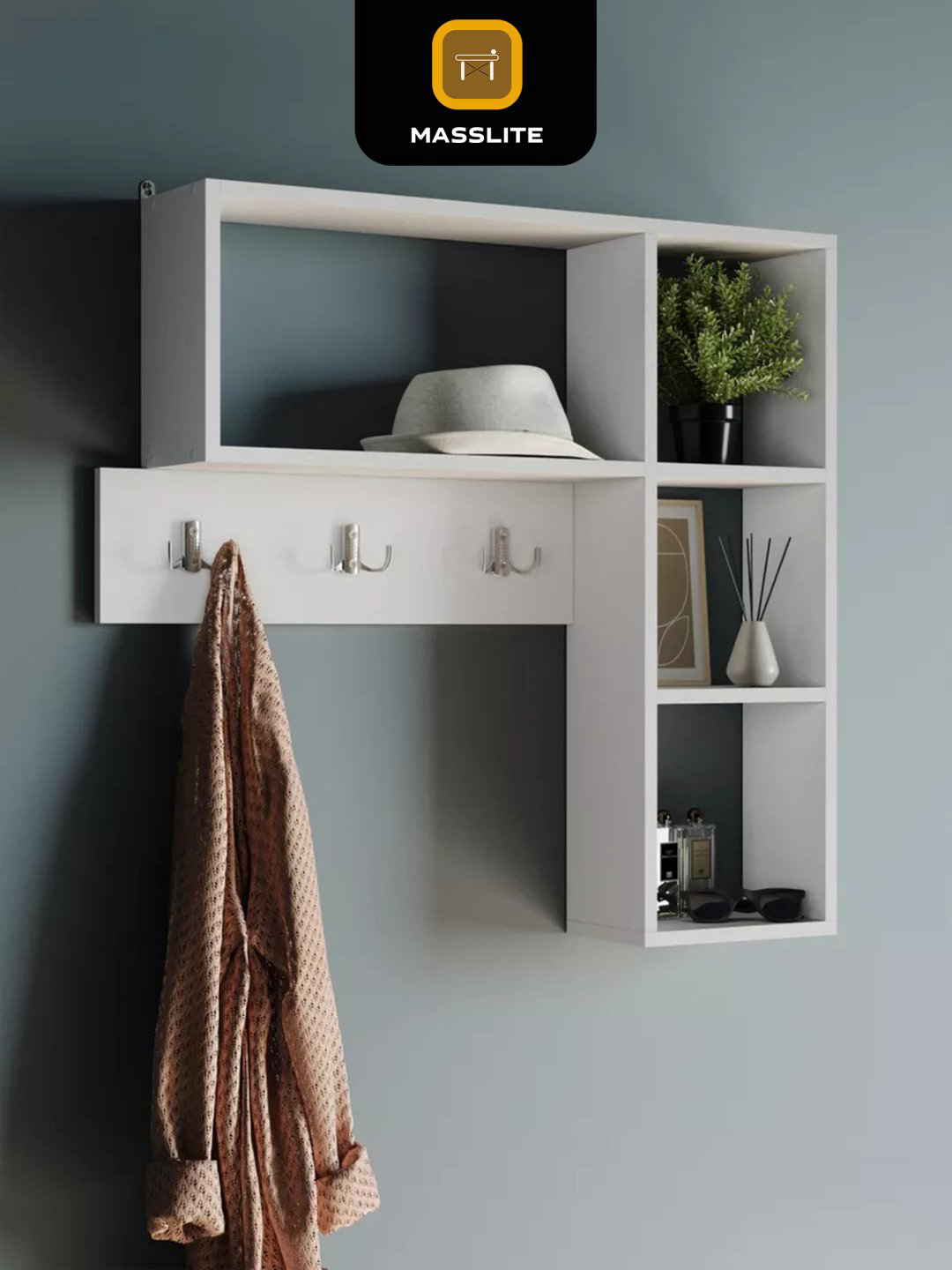 Вешалка настенная MassLite В-310001, ЛДСП, 84x80 см, белый купить,NaN