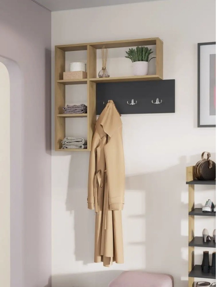 Вешалка настенная 882339562, ЛДСП, 84x78 см, графит, золотой купить,NaN