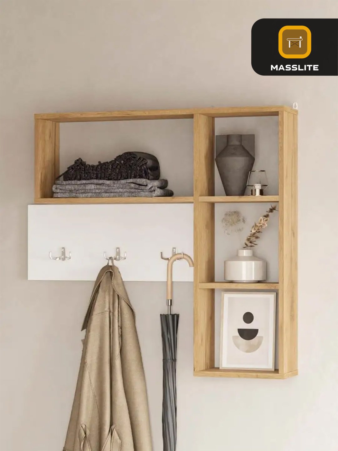 Вешалка настенная MassLite DD-000646, ЛДСП, 84x78 см, белый, светло-коричневый купить,NaN