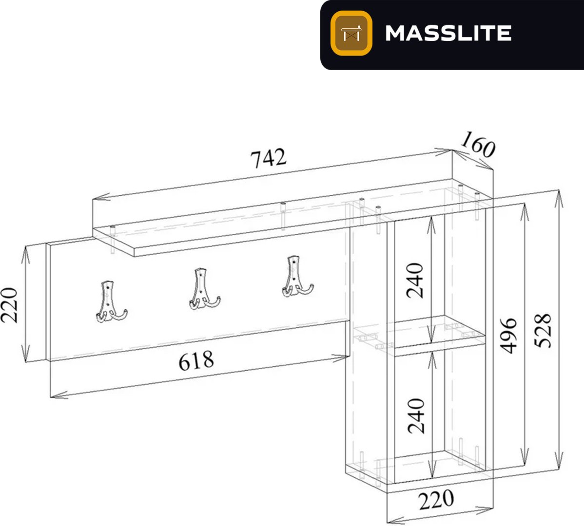 Вешалка настенная MassLite ZHM-000025, ЛДСП, 83.8x52.8 см, черный купить,NaN