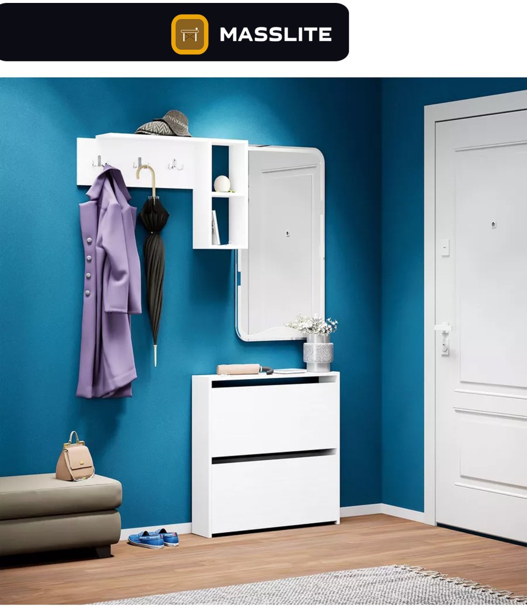 Вешалка настенная MassLite ZHM-000022, ЛДСП, 83.8x52.8 см, белый купить,NaN
