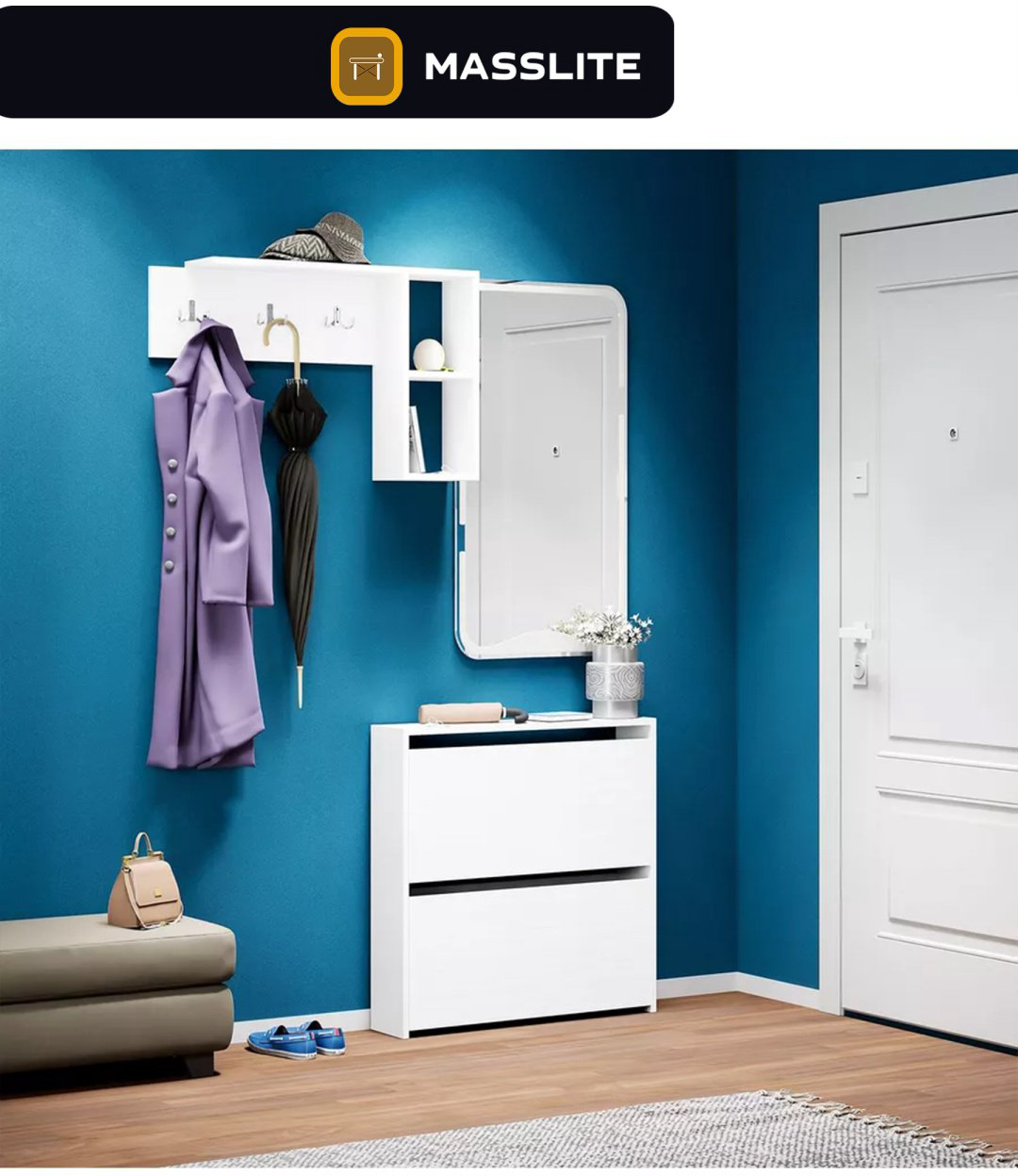 Вешалка настенная MassLite ZHM-000022, ЛДСП, 83.8x52.8 см, белый купить,NaN