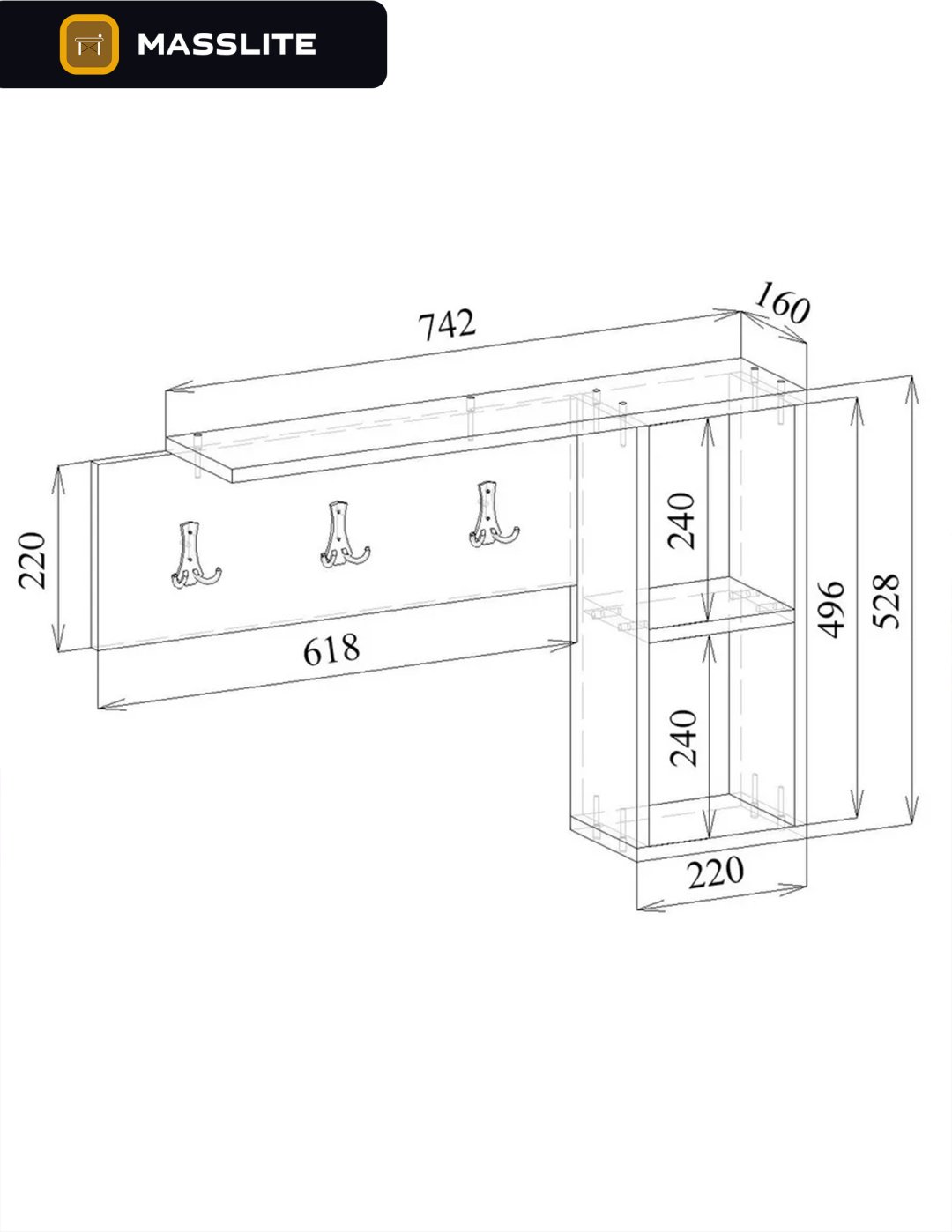 Вешалка настенная MassLite ZHM-000022, ЛДСП, 83.8x52.8 см, белый купить,NaN