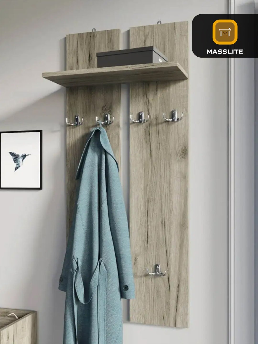 Вешалка настенная MassLite DD-000644, ЛДСП, 50x110 см, светло-коричневый купить,NaN