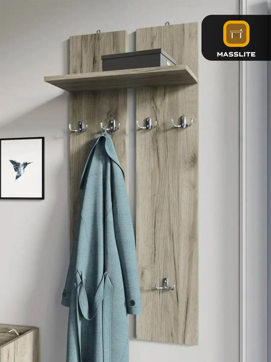 Вешалка настенная MassLite DD-000644, ЛДСП, 50x110 см, светло-коричневый купить,NaN