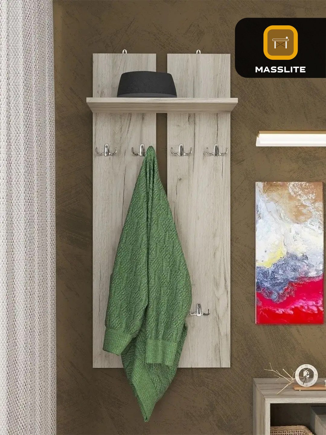 Вешалка настенная MassLite DD-000644, ЛДСП, 50x110 см, светло-коричневый купить,NaN