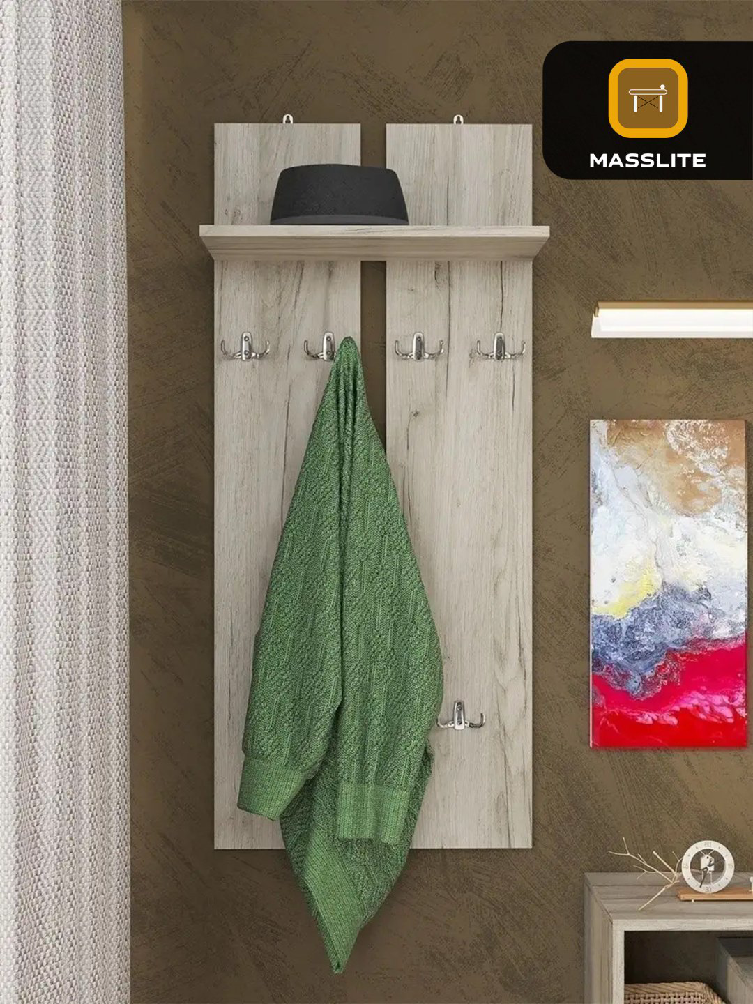 Вешалка настенная MassLite DD-000644, ЛДСП, 50x110 см, светло-коричневый купить,NaN