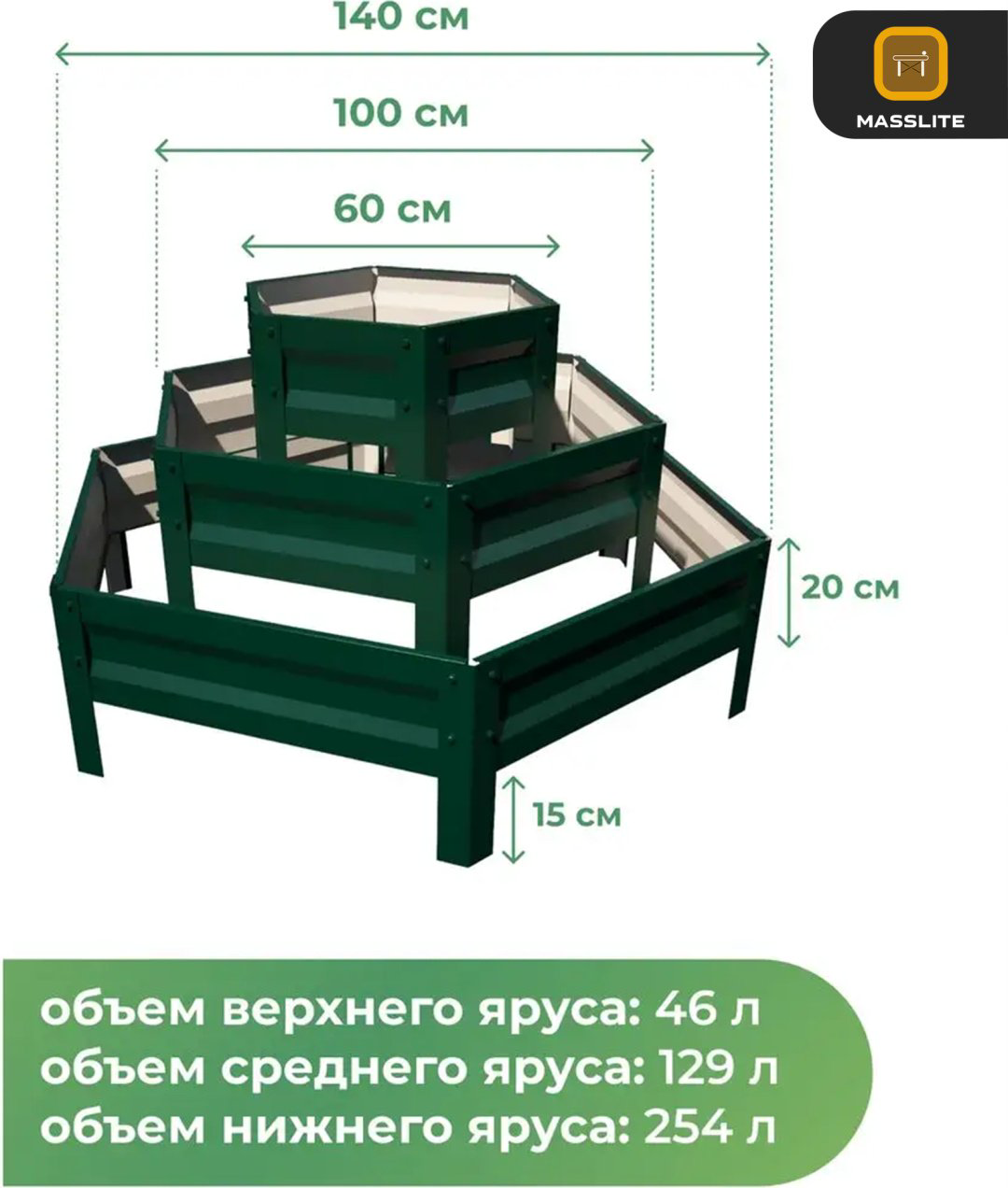 MassLite клумба DD-001533 зеленый купить,NaN