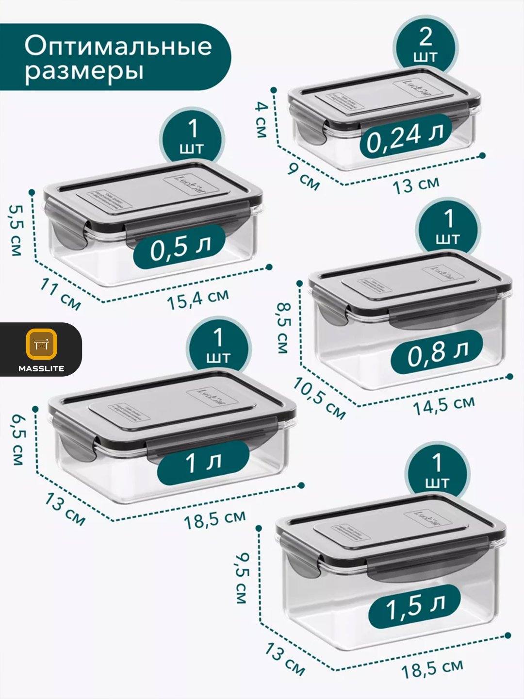 MassLite набор контейнеров DD-000296, пластик купить,NaN