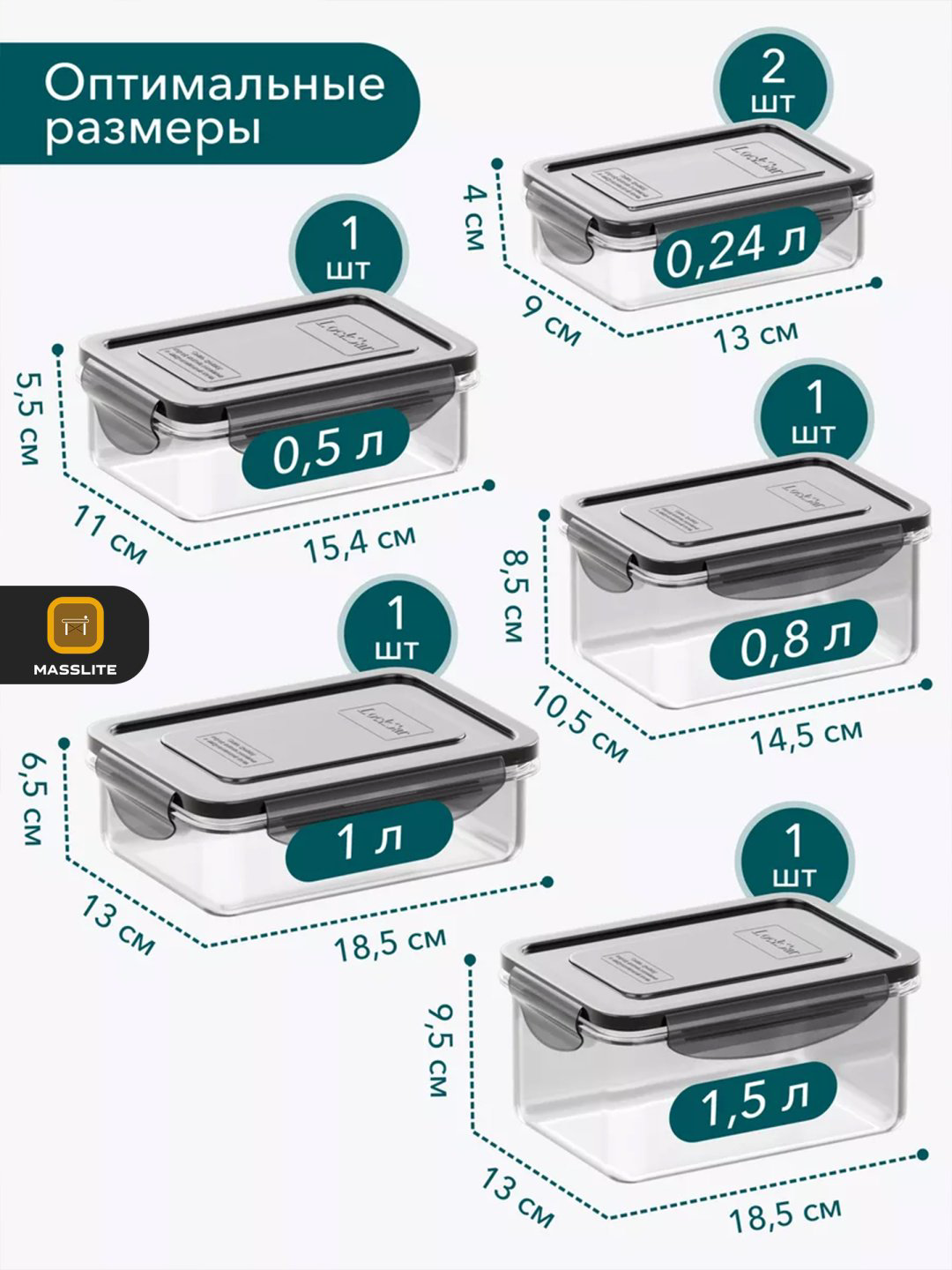 MassLite набор контейнеров DD-000296, пластик купить,NaN