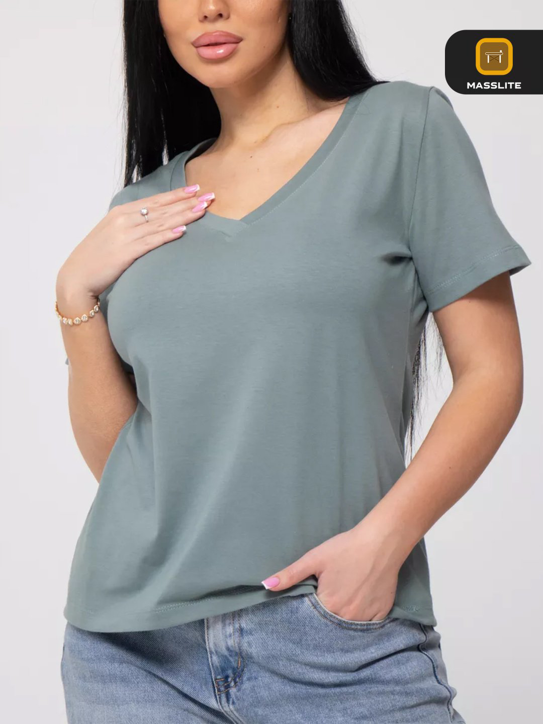 Футболка MassLite однотонный голубой, зеленый, бирюзовый купить,NaN