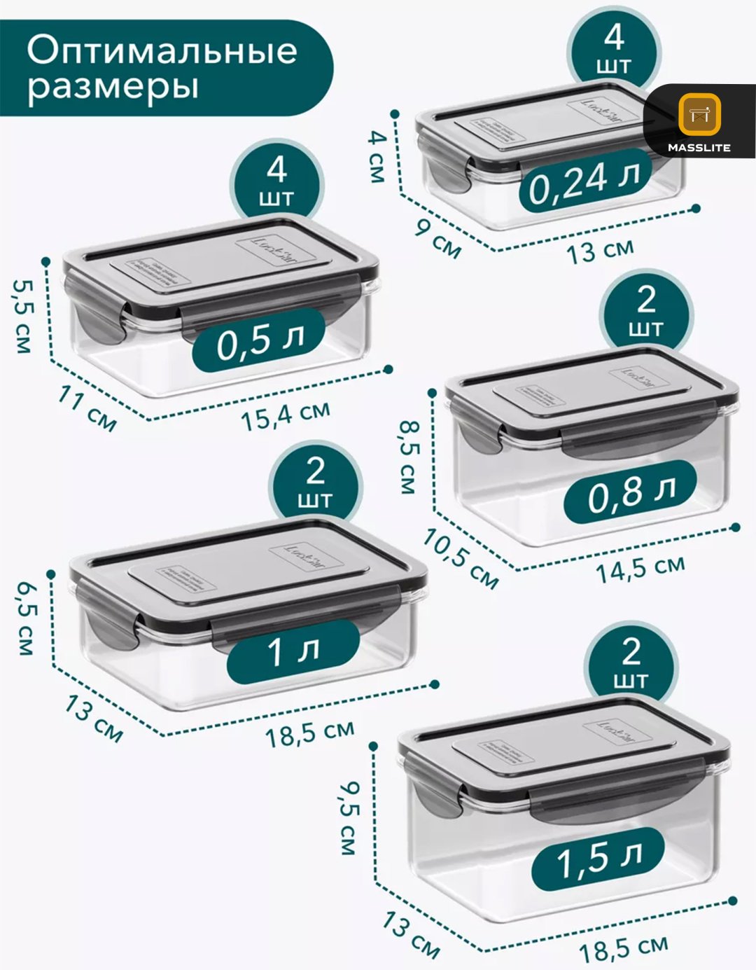 MassLite набор контейнеров DD-000290, пластик купить,NaN