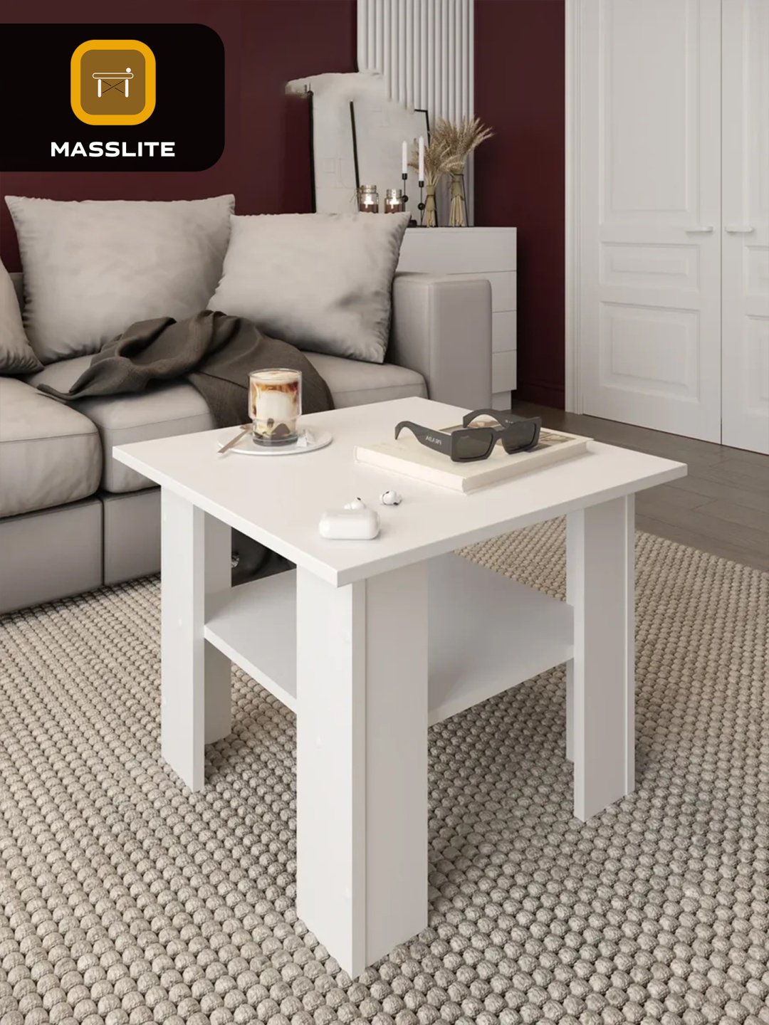 Журнальный столик MassLite DD-000782, 55x55x43.4 см, белый купить,NaN
