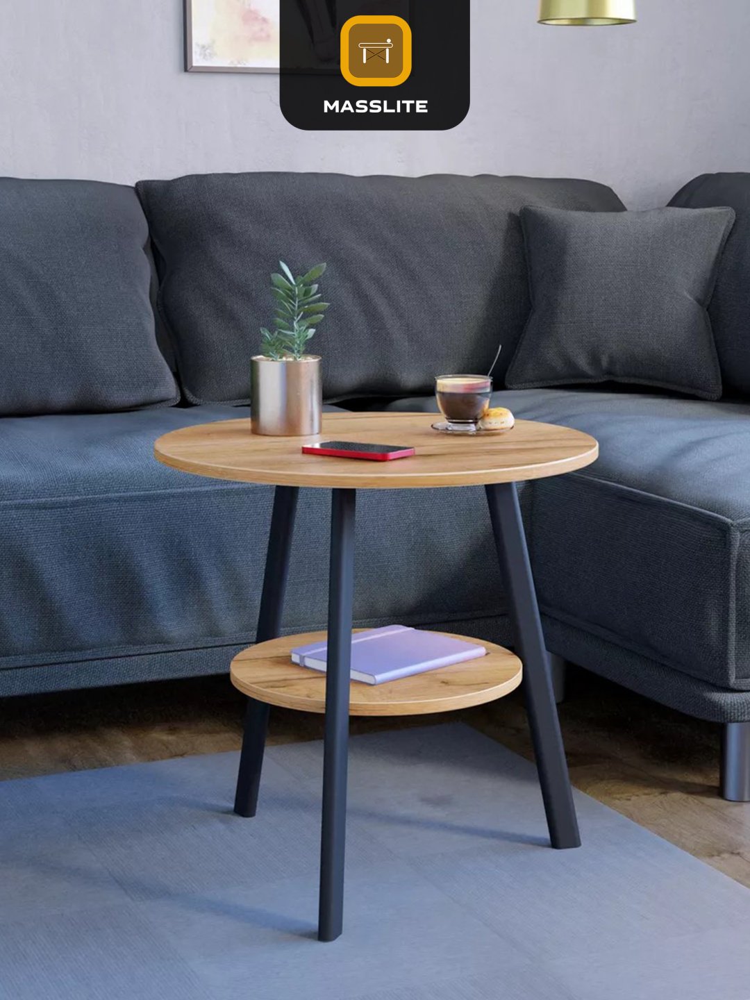 Журнальный столик MassLite классический 084669586, 55x55x55 см, золотой, светло-коричневый купить,NaN