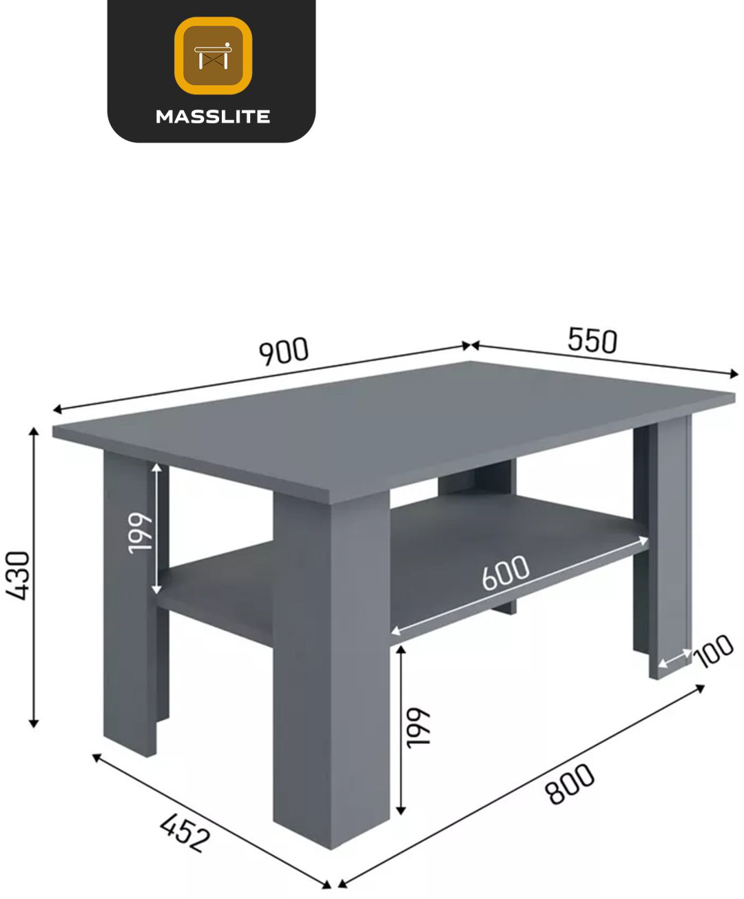Журнальный столик MassLite DD-000920, 55x90x43 см, графит купить,NaN