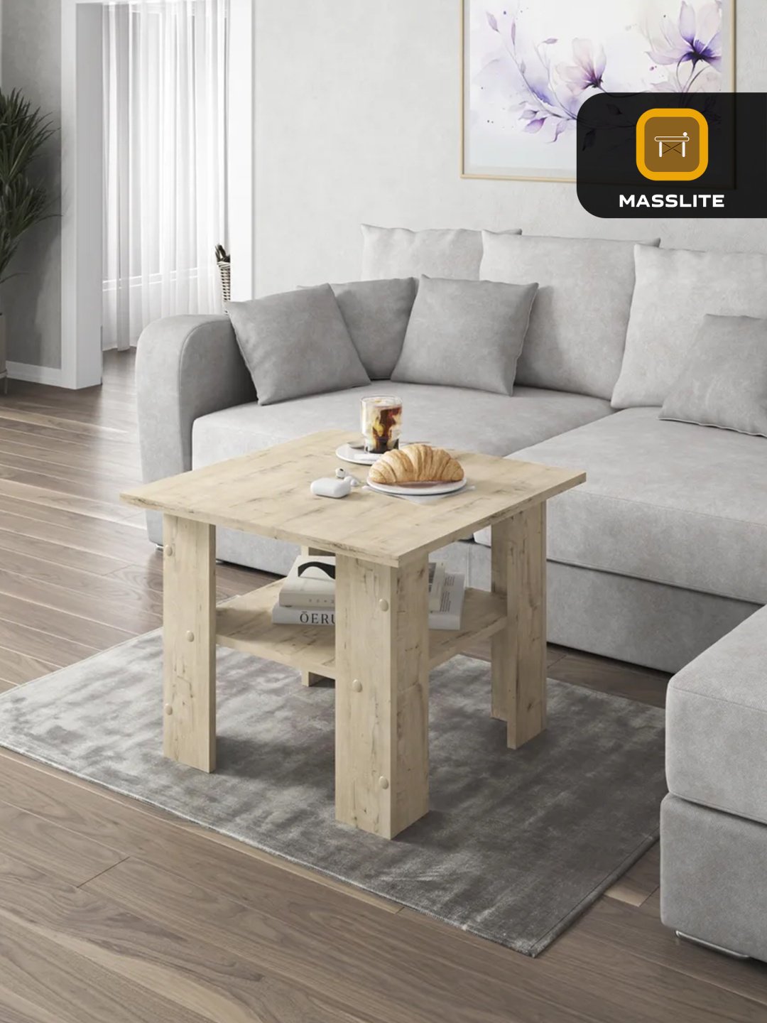 Журнальный столик MassLite DD-000781, 55x55x43 см, светло-коричневый купить,NaN