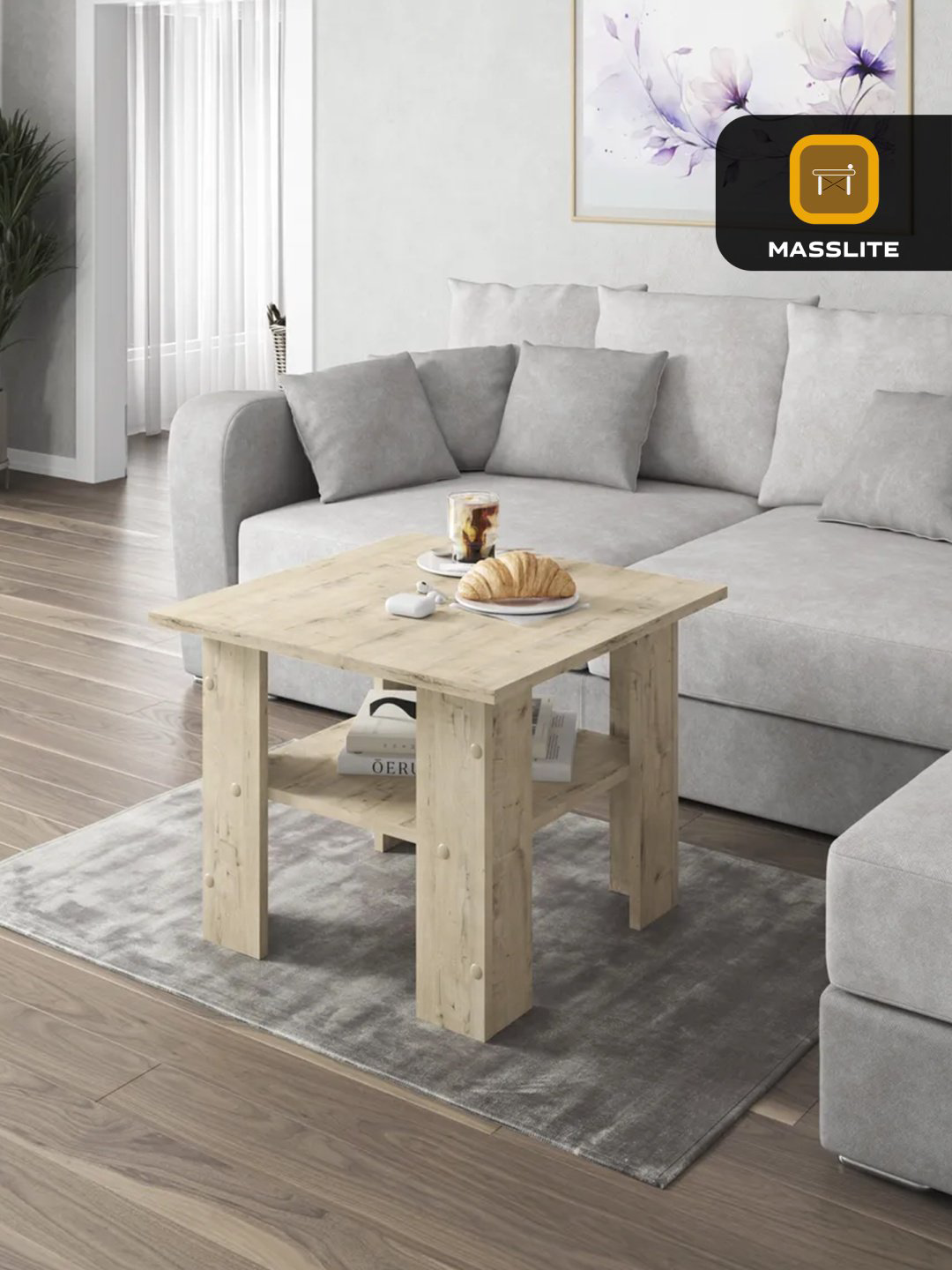 Журнальный столик MassLite DD-000781, 55x55x43 см, светло-коричневый купить,NaN