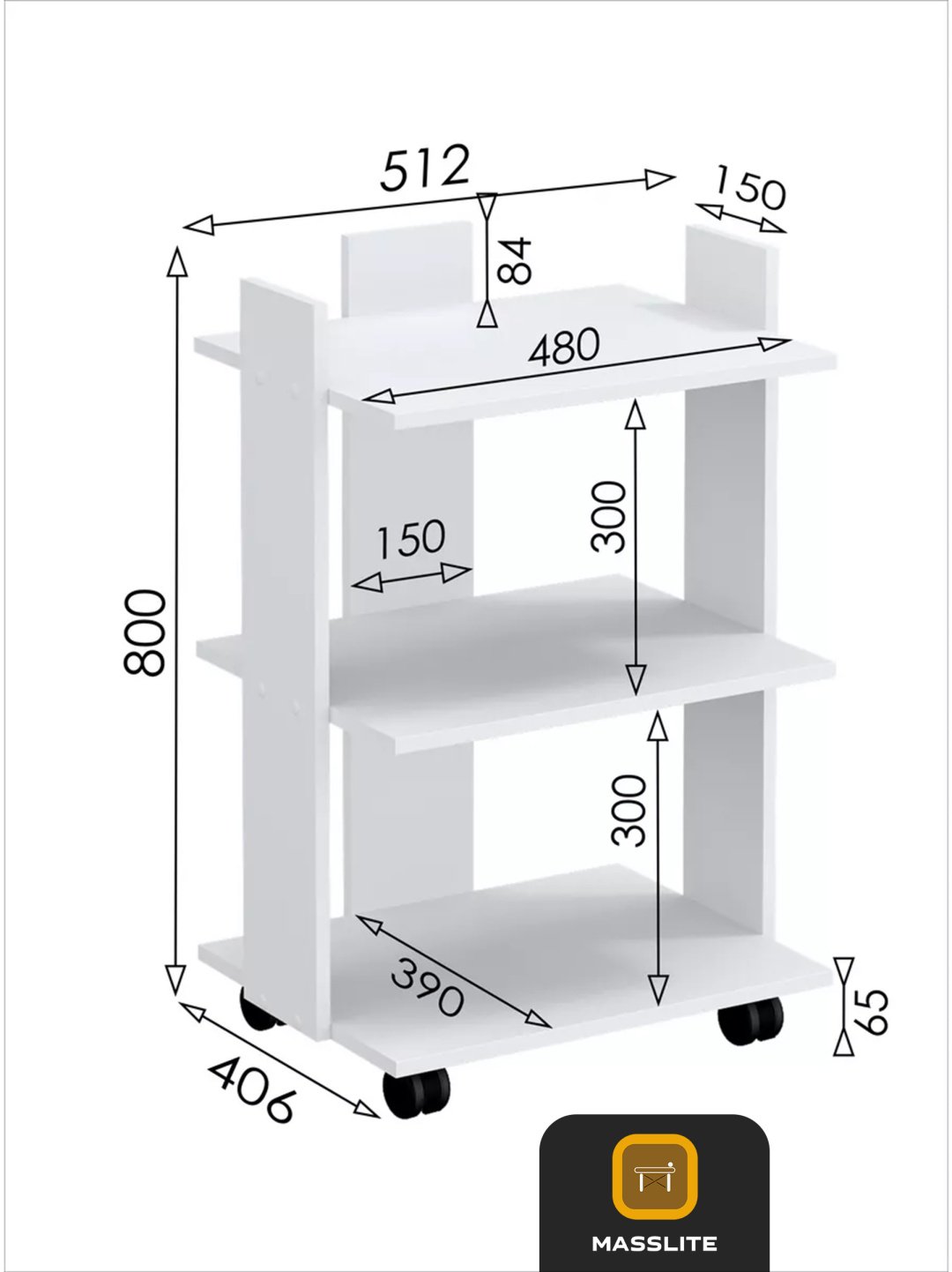 Журнальный столик MassLite DD-000789, 40.6x51.2x80 см, белый купить,NaN