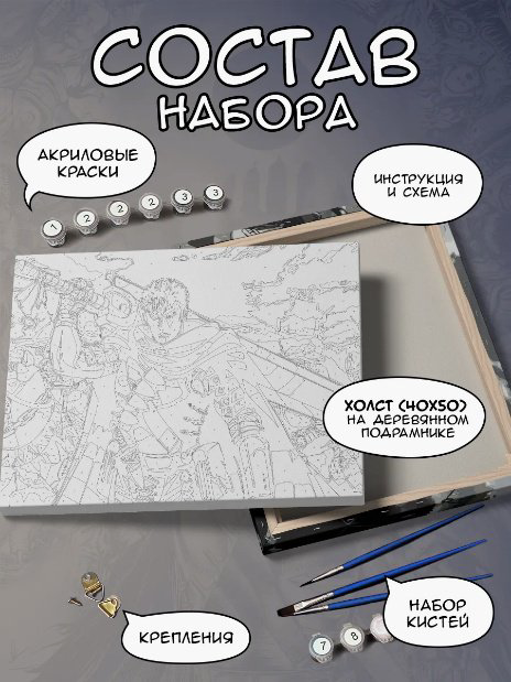 Картина Lakarti Аниме Берсерк 22256990531 холст на подрамнике 40x50 см купить,NaN
