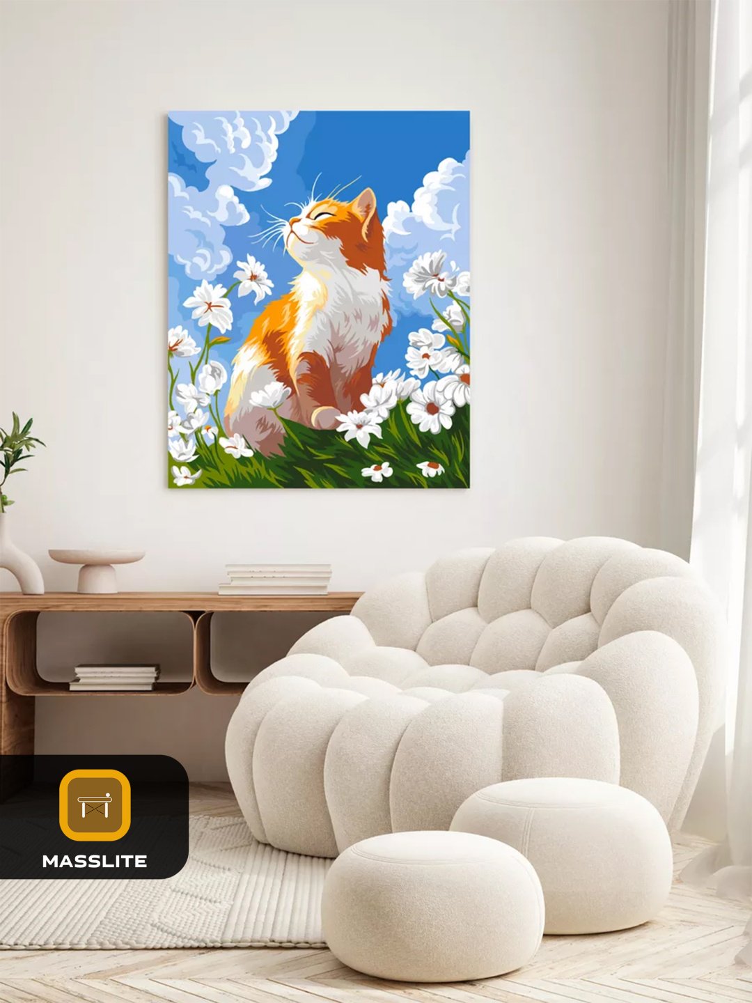 Картина MassLite Кот в ромашковом поле холст на подрамнике 40x50 см купить,NaN