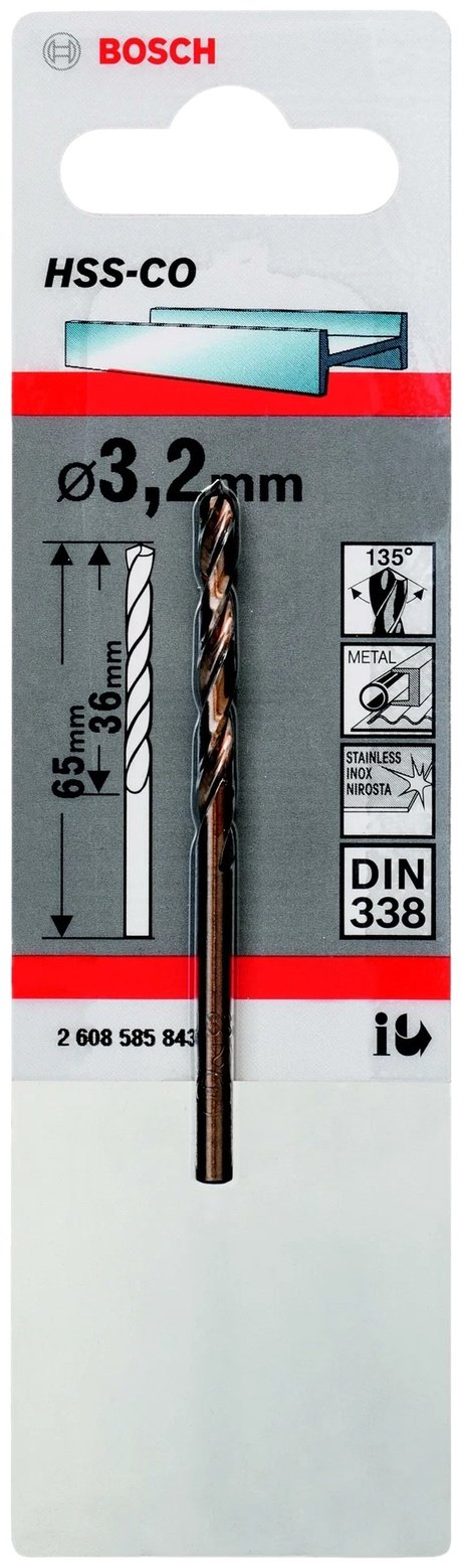 Сверло Bosch спиральное 2608585843 3.2 мм, 1 шт. купить,1390