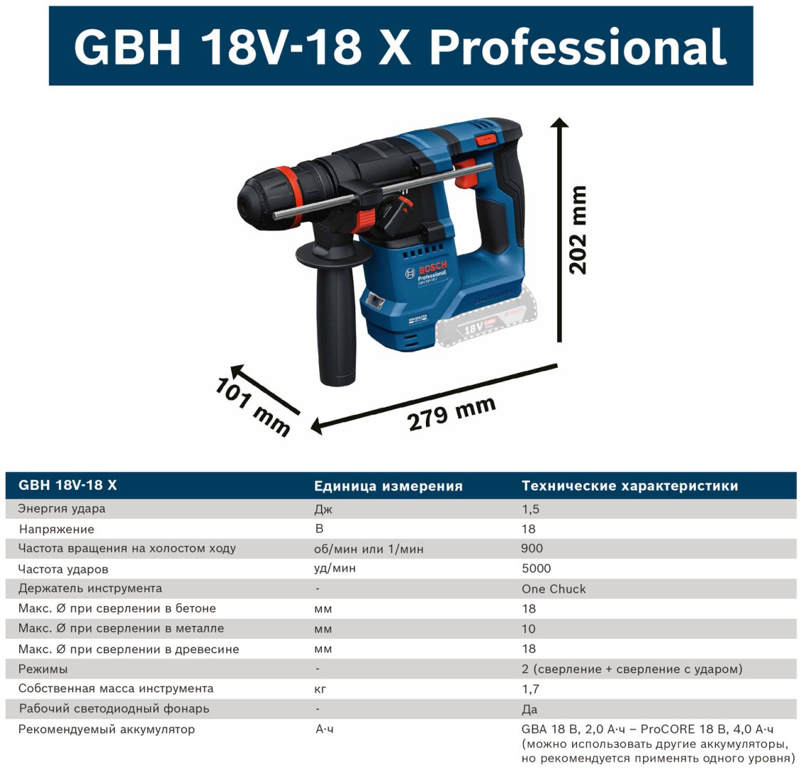 Bosch Professional, перфоратор GBH 18V-18 X, 0611927100