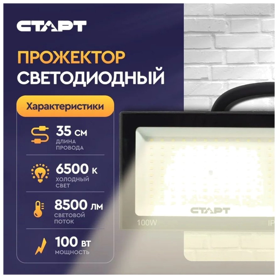 Прожектор на кронштейне СТАРТ 10 Вт, холодный белый