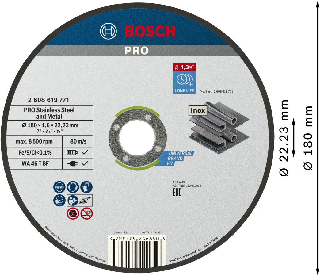 Диск отрезной абразивный 180x22.23х1.6 мм, Bosch 2608619771 купить,982