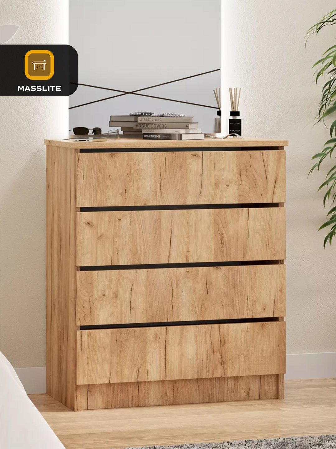 Комод MassLite DD-001161, 62x33x73 см, коричневый, светло-коричневый купить,NaN