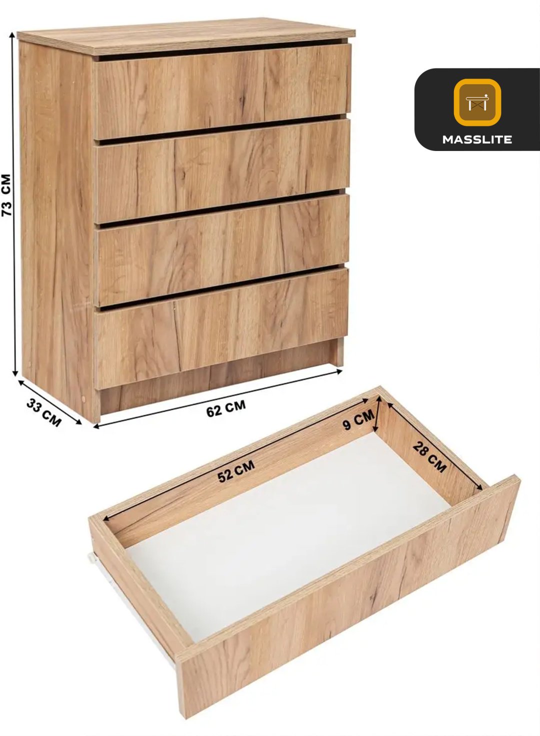Комод MassLite DD-001161, 62x33x73 см, коричневый, светло-коричневый купить,NaN
