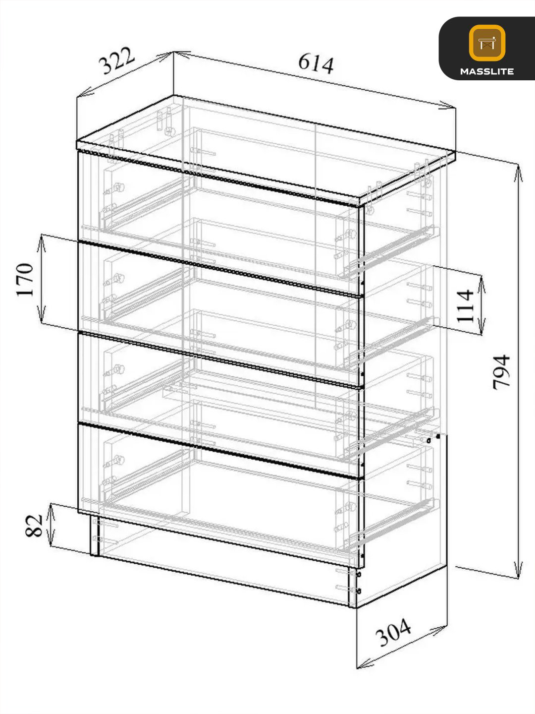 Комод MassLite ZHM-000060, 61.40x32.20x79.4 см, темно-коричневый купить,NaN