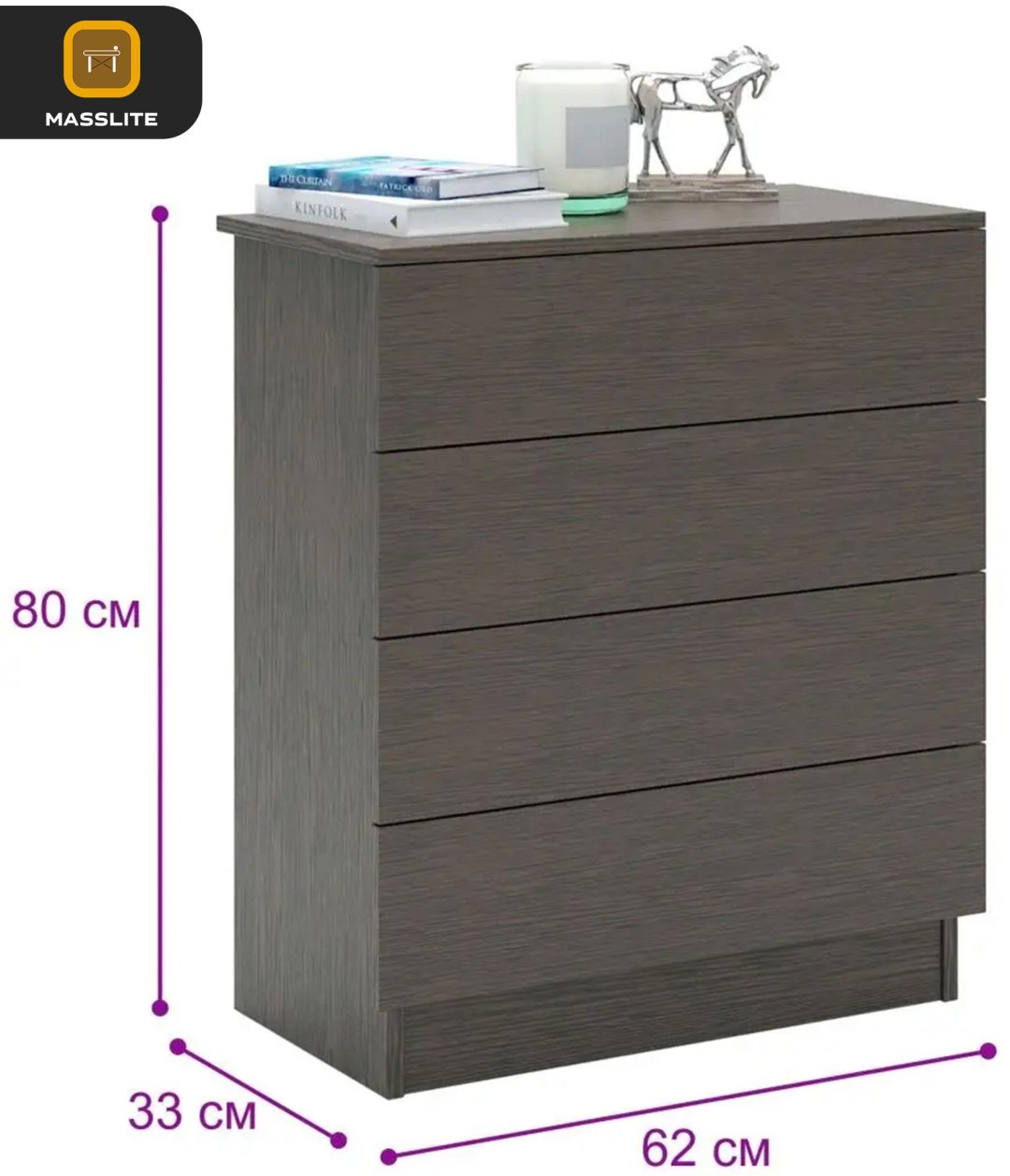 Комод MassLite ZHM-000060, 61.40x32.20x79.4 см, темно-коричневый купить,NaN