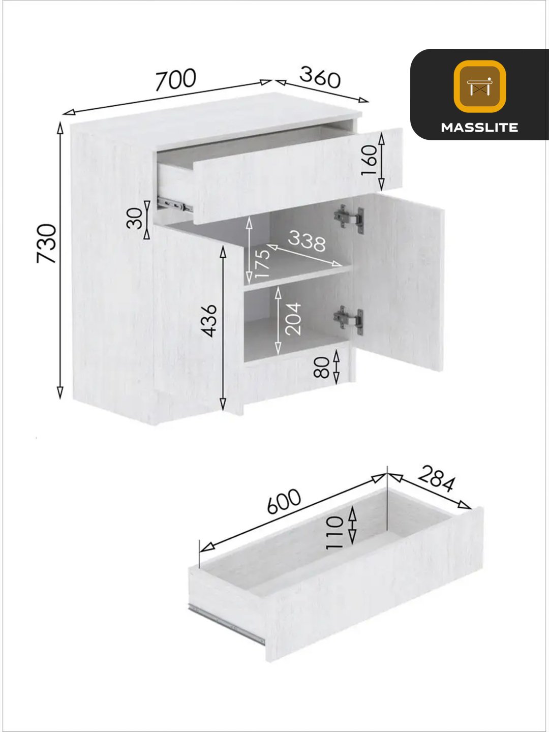 Комод MassLite DD-000956, 70x36x73 см, серый купить,NaN