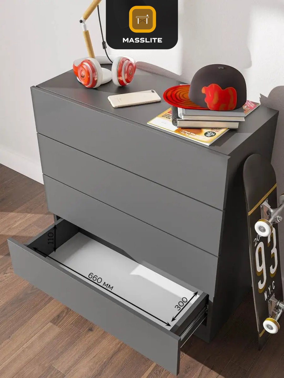 Комод MassLite К-120015, 74x33x75 см, графит купить,NaN