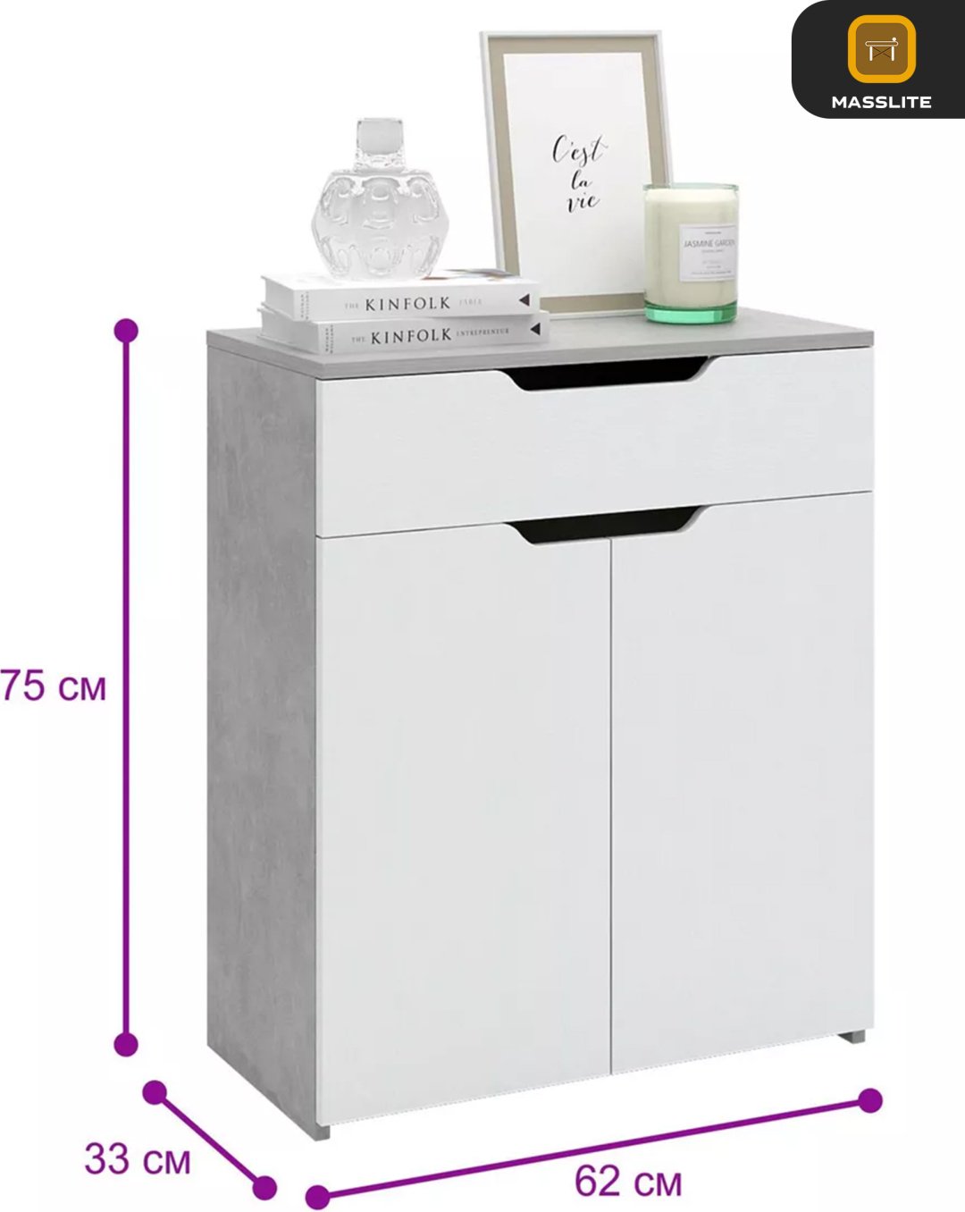 Комод MassLite ZHM-000053, 62x32.40x74.6 см, белый, серый купить,NaN