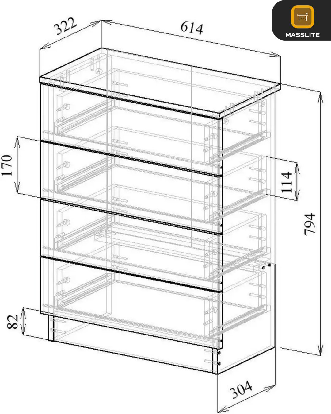 Комод MassLite ZHM-000054, 61.40x32.20x79.4 см, бежевый, темно-коричневый купить,NaN