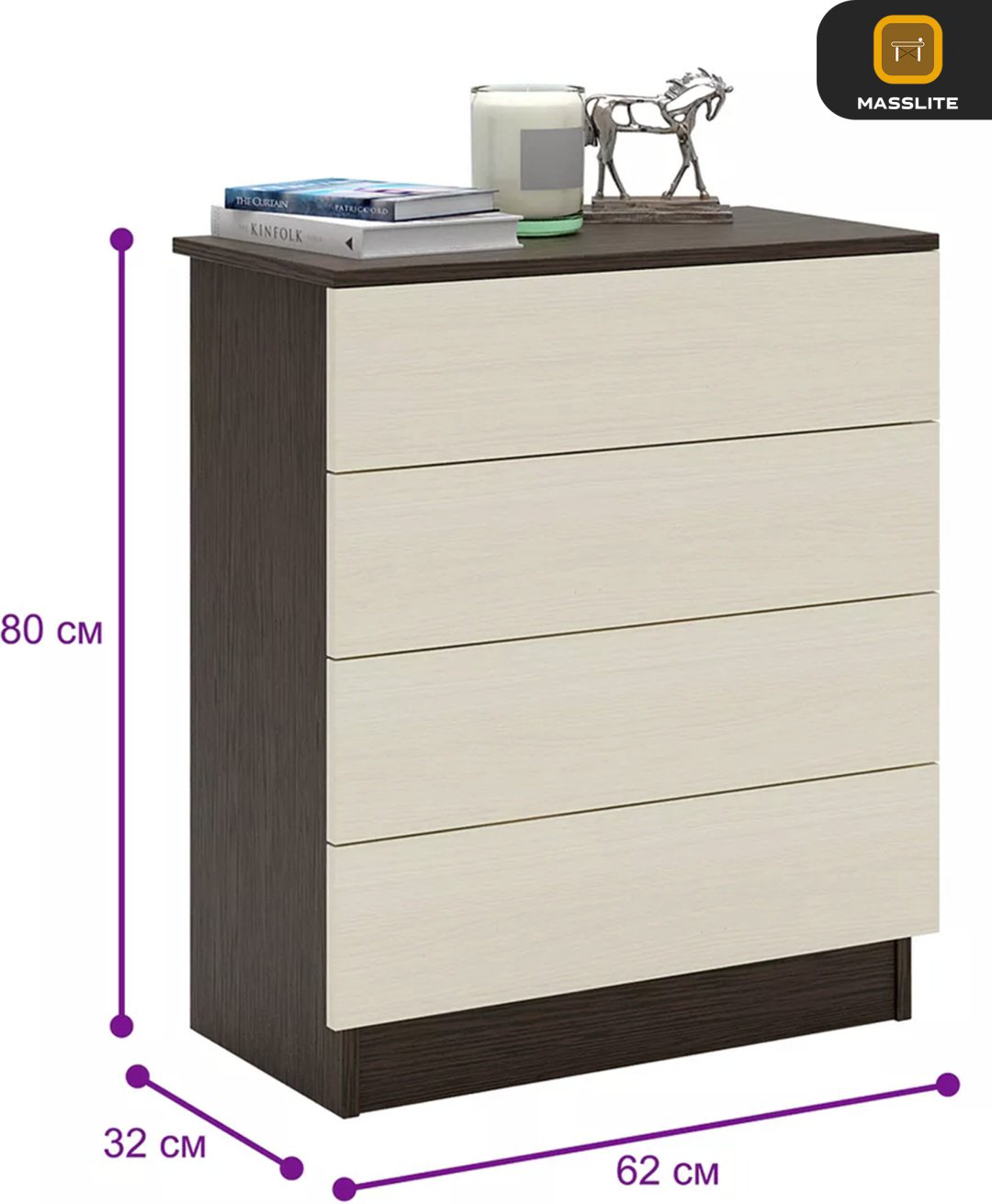 Комод MassLite ZHM-000054, 61.40x32.20x79.4 см, бежевый, темно-коричневый купить,NaN