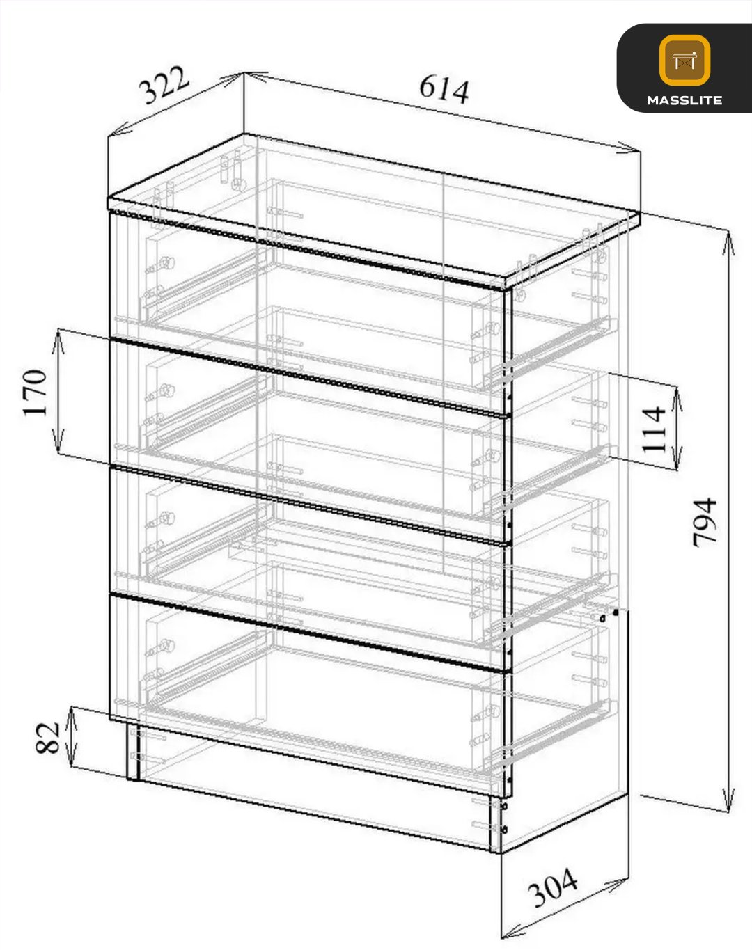 Комод MassLite ZHM-000061, 61.40x32.20x79.4 см, коричневый, бежевый купить,NaN
