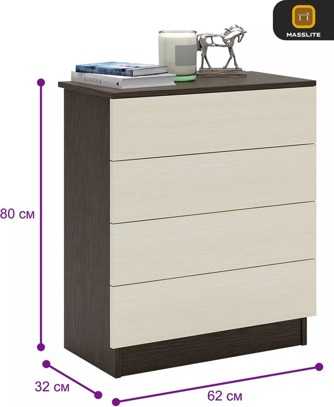 Комод MassLite ZHM-000061, 61.40x32.20x79.4 см, коричневый, бежевый купить,NaN