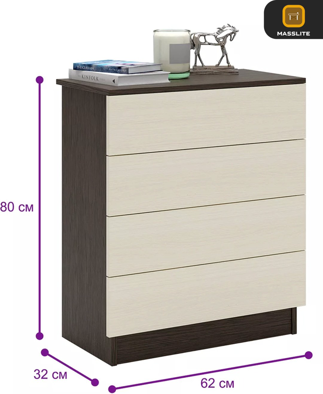Комод MassLite ZHM-000061, 61.40x32.20x79.4 см, коричневый, бежевый купить,NaN